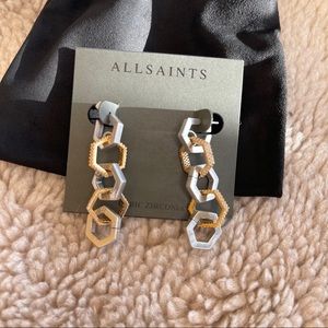 AllSaints Two Tone Hexagon Chain Link Earrings